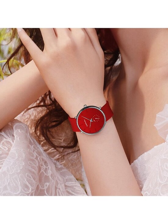 Unisex Red Casual Stylish Ultra Thin Silicone Band Waterproof Quartz Wristwatch main image 4